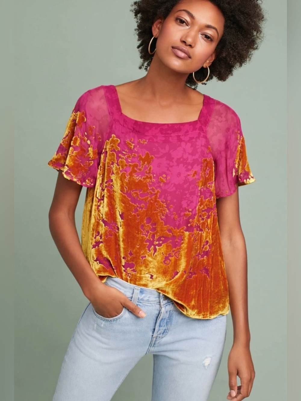 Anthropologie MAEVE Ombré Shimmer Tee Size XS
